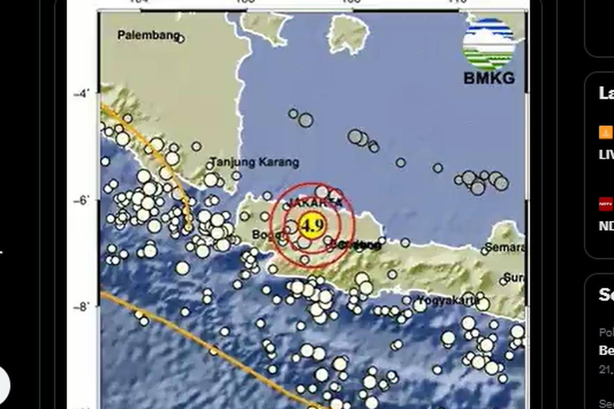 BMKG, gempa hari ini, pusat gempa, gempa bekasi, kedalaman gempa, Gempa Magnitudo 4,9 Guncang Bekasi, BMKG Belum Laporkan Dampak Kerusakan