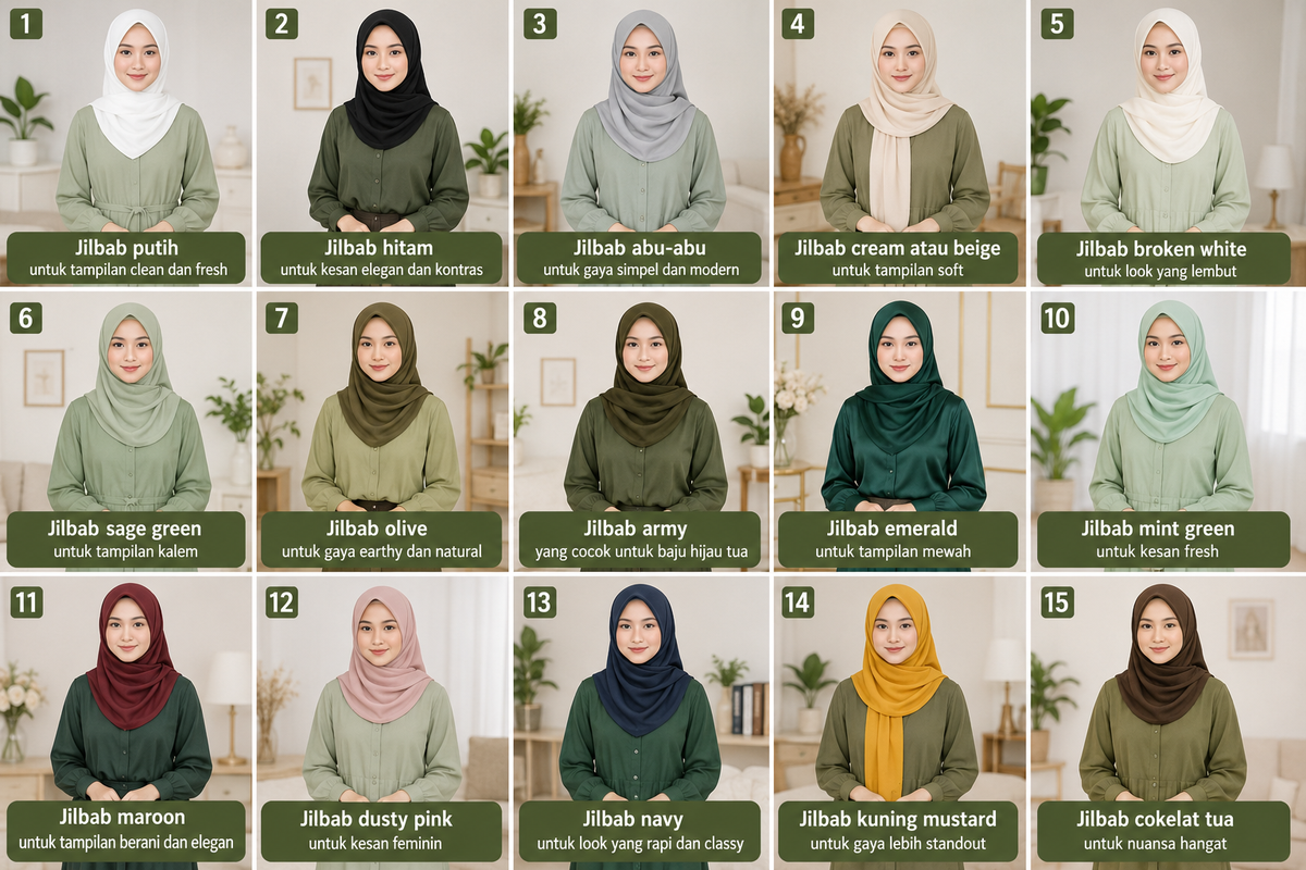 baju hijau cocok, Baju Hijau Cocok dengan Jilbab Warna Apa? Ini 15 Inspirasinya, Baju Hijau Cocok dengan Jilbab Warna Apa?, Tips memilih warna jilbab yang cocok dengan baju hijau, Warna Jilbab Netral yang Cocok dengan Baju Hijau, Warna Jilbab Senada untuk Baju Hijau, Warna Jilbab Bold yang Cocok dengan Baju Hijau, Tips Mix and Match Baju Hijau dengan Jilbab, Kesalahan yang Harus Dihindari Saat Memadukan Baju Hijau dan Jilbab, FAQ Seputar Baju Hijau Cocok dengan Jilbab Warna Apa, Kesimpulan