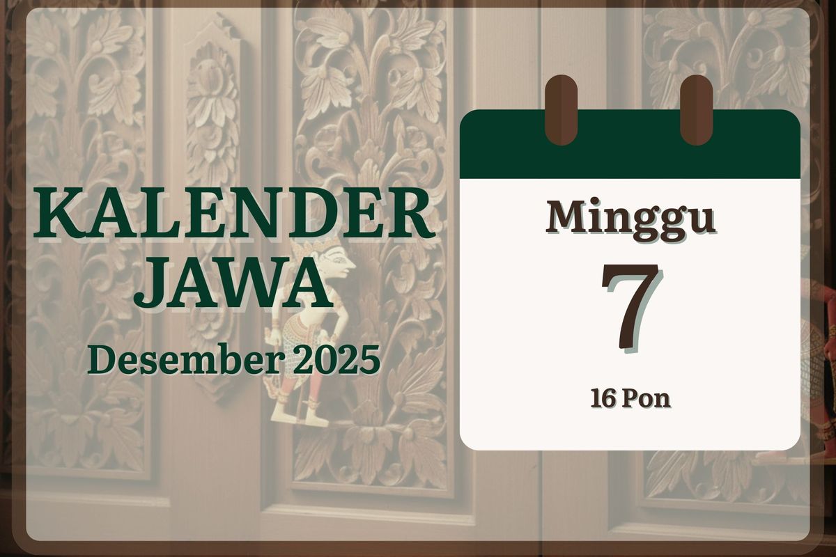 Weton, primbon Jawa, Kalender Jawa, Kalender Jawa Hari Ini, Minggu Pon, kalender jawa, kalender jawa hari ini, Primbon Jawa, Kalender Jawa 7 Desember 2025, Cek Pasaran dan Arti Weton Hari Ini