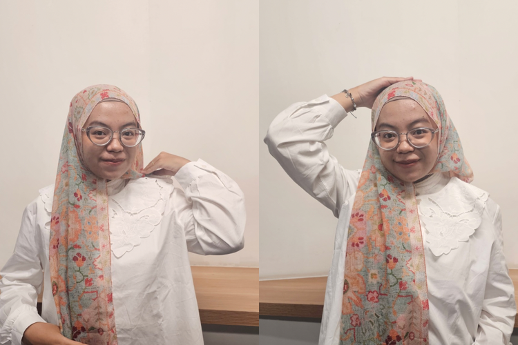 Tutorial Hijab Pashmina untuk Lebaran 2026, Cocok buat Wajah Bulat, 1. Letakkan pashmina dengan satu sisi lebih panjang, 2. Ambil sisi pendek dan tarik ke atas kepala, 3. Ambil sisi panjang dan tarik ke arah berlawanan, 4. Biarkan ujung kain jatuh ke depan