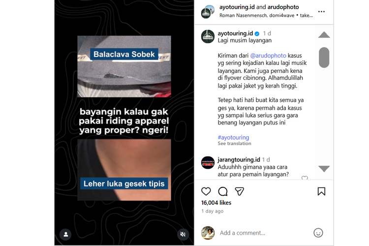benang layangan, keselamatan berkendara, Kecelakaan motor, Aldo Giovanni Andrean, Benang Layangan di Flyover Cakung Mengancam Leher Pengendara Motor