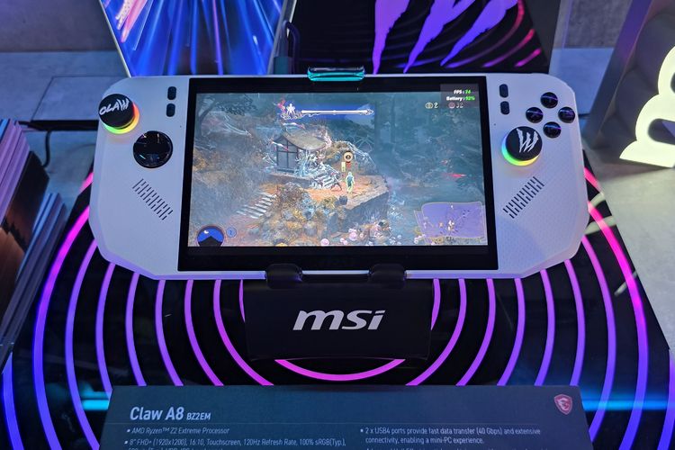 handheld, Switch 2, Steam Deck, game, AMD Ryzen Z2 Extreme, Game, MSI Claw, msi claw 8 ai, MSI Claw A8, handheld console, Melihat MSI Claw A8 di Computex 2025, Konsol Handheld Pesaing Nintendo Switch 2 dan Steam Deck, Warna ngejreng, Pakai prosesor AMD, Edisi Khusus Claw 8 AI+, Siap Bersaing dengan Switch 2 dan Steam Deck?