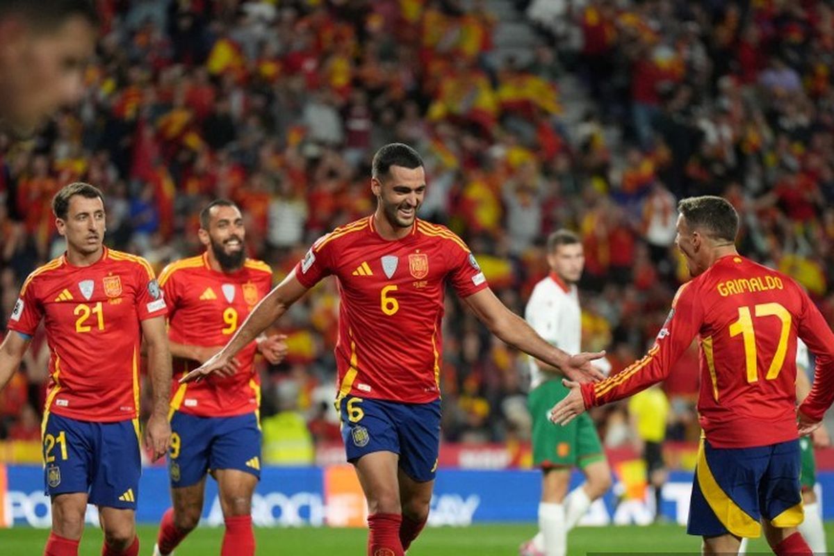 Spanyol, Bulgaria, Mikel Oyarzabal, Piala Dunia 2026, Kualifikasi Piala Dunia 2026 Zona Asia, Kualifikasi Piala Dunia 2026, Mikel Merino, Spanyol vs Bulgaria, Hasil Spanyol vs Bulgaria, Hasil Spanyol Vs Bulgaria 4-0, Mikel Merino Cetak Dua Gol