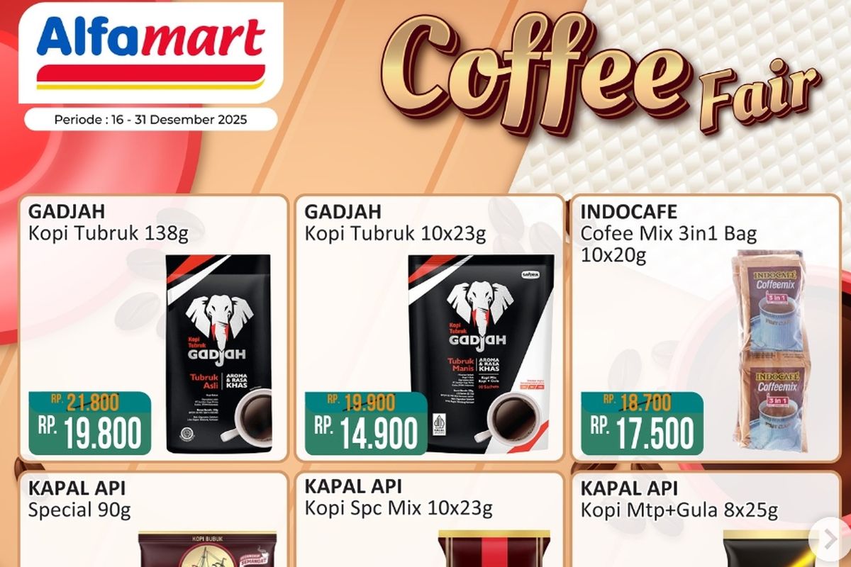 Alfamart, promo Alfamart, Promo Alfamart Hari Ini 26 Desember 2025, Jelang Tahun Baru Banyak Diskon Kopi, 1. Promo Gantung (hingga 1 Januari 2026), 2. Minyak Goreng Hemat (hingga 1 Januari 2026), 3. Liburan Asyik Natal dan Tahun Baru (hingga 1 Januari 2026), 4. Promo Tebus Murah (hingga 31 Desember), 5. Personal Care (hingga 31 Desember), 6. Coffee Fair (hingga 31 Desember), 7. Dapur Year End Sale (hingga 31 Desember), 8. Promo Tahun Baru (hingga 31 Desember)