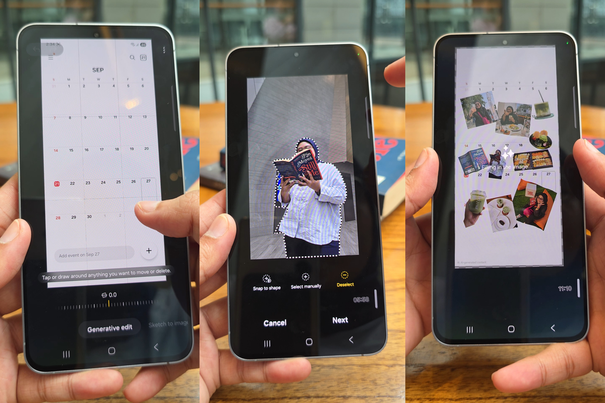 Samsung, Gen Z, Galaxy AI, generative edit, fitur AI, edit foto gen z, tren edit foto gen  z, tutorial edit foto gen  z, tutorial edit foto gen  z pakai generative edit, Tutorial Bikin Foto Estetik, 1. Pilih foto utama dari galeri, 2. Klik ikon bintang di bawah layar, 3. Tambahkan foto lain dari galeri, 4. Pilih objek yang mau ditempel, 5. Atur posisi dan ukuran objek, 6. Tambahkan lebih banyak foto jika mau, 7. Gunakan fitur ruler untuk hasil halus, 8. Klik Generate dan tunggu hasilnya