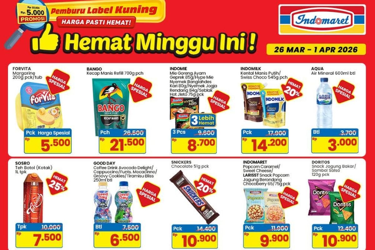 Indomaret, promo Indomaret, Promo Indomaret Hari Ini 29 Maret 2026, Ada Tebus Heboh Kebutuhan Rumah, 1. Hemat Minggu Ini (hingga 1 April), 2. Promo 4 Hari (hari ini terakhir), 3. Harga Spesial (hingga 6 April), 4. Tebus Heboh (hingga 1 April), 5. Fresh &amp; Healthy (hingga 31 Maret), 6. Super Hemat Kebutuhan Pribadi &amp; Rumah (hingga 1 April), 7. Super Hemat Makanan &amp; Minuman (hingga 1 April), 8. Beli Banyak Lebih Hemat (hingga 1 April)