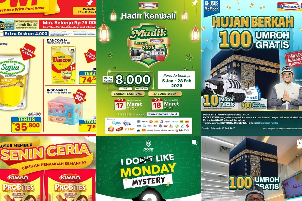 Indomaret, promo Indomaret, promo Indomaret hari ini, Promo Indomaret Hari Ini 19 Januari 2026, Minyak Goreng 2 Liter Rp 35.900, 1. Promo PWP (hingga 21 Januari), 2. Senin Ceria (khusus member), 3. Hemat Minggu Ini (hingga 21 Januari), 4. Harga Spesial (hingga 26 Januari), 5. Super Hemat Kebutuhan Pribadi &amp; Rumah (hingga 21 Januari), 6. Beli Banyak Lebih Hemat (hingga 21 Januari), 7. Promo Susu &amp; Perlengkapan Balita (hingga 21 Januari)