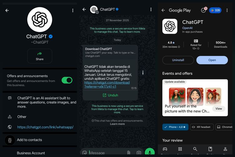 WhatsApp, pesan, ChatGPT, OpenAI, link download, Saya Dapat Pesan ChatGPT Pamitan dari WhatsApp Disertai Link, Asli atau Penipuan?