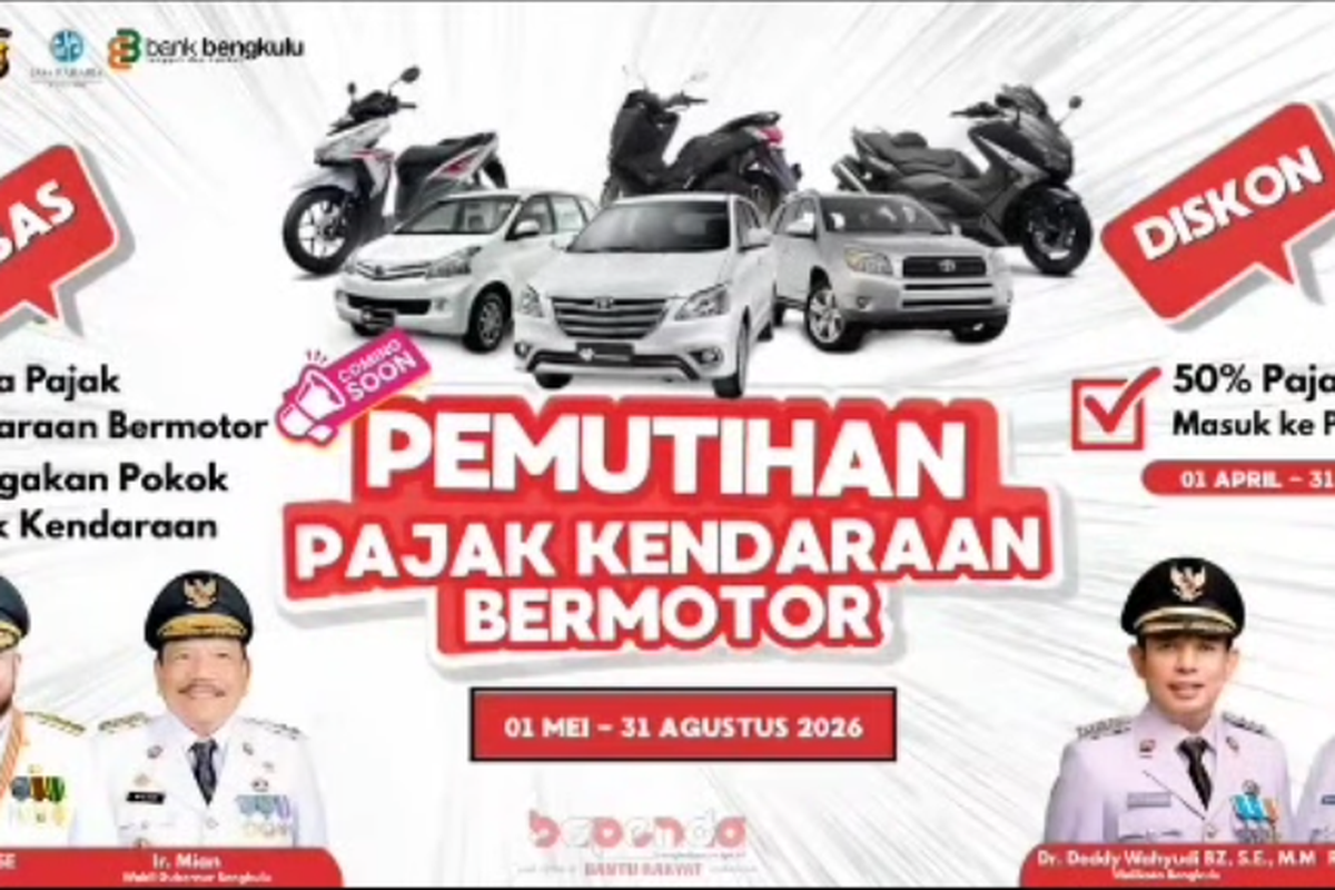BENGKULU, pajak kendaraan, Pajak Kendaraan Bermotor, pemutihan pajak kendaraan, Daerah Ini Gelar Pemutihan Pajak Kendaraan, Catat Jadwalnya
