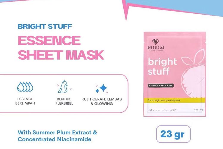 sheet mask, rekomendasi sheet mask mencerahkan, sheet mask untuk kulit cerah, sheet mask glowing skin, sheet mask kulit kusam, sheet mask untuk kulit kusam dan kering, 7 Rekomendasi Sheet Mask Mencerahkan untuk Wajah Glowing Saat Lebaran, 1. Emina bright stuff essence sheet mask, 2. Pond's instabright tone up milk sheet mask , 4. MEDIHEAL vita essential mask, 5. Innisfree Active Mask, 6. NATURE REPUBLIC good skin collagen mask sheet, 7. Garnier Serum Mask Bright Complete 