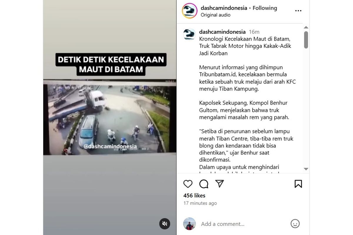 Batam, kecelakaan lalu lintas, kecelakaan truk, kronologi kecelakaan, Kecelakaan di Batam, Kecelakaan Truk di Perempatan Tiban Batam, Begini Kronologinya
