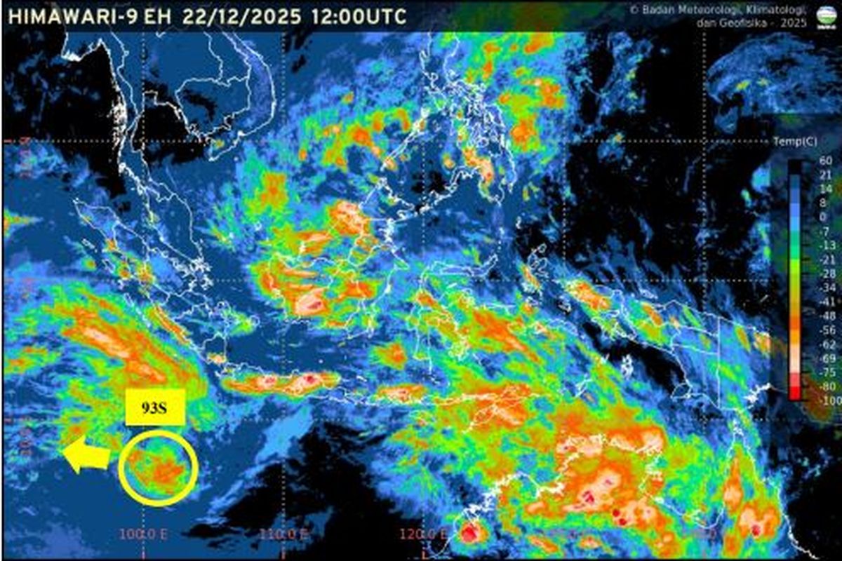 curah hujan, BMKG, Bibit Siklon 93S, hujan lebat, peringatan cuaca, Peringatan Cuaca BMKG: Bibit Siklon 93S Kian Kuat, Sejumlah Wilayah Diminta Waspada
