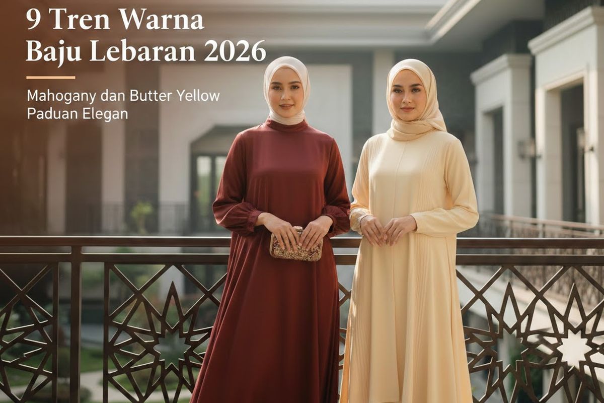 butter yellow, 9 Tren Warna Baju Lebaran 2026, Mahogany dan Butter Yellow Paduan Elegan, 1. Mahogany, 2. Butter Yellow, 3. Sage Green, 4. Dusty Pink, 5. Champagne, 6. Navy Blue, 7. Olive, 8. Soft Lilac, 9. Caramel Latte