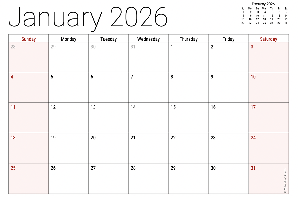 Kalender Januari 2026, kalender Januari 2026 lengkap, Kalender Januari 2026 Lengkap dengan Hari Libur Nasional dan Cuti Bersama