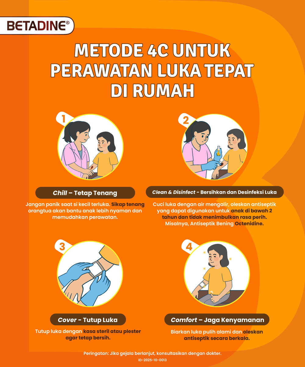 Luka kecil, penyembuhan luka, pertolongan pertama, antiseptik, octenidine, orangtua, keluarga muda, penanganan luka, Betadine, Penanganan luka, luka kecil, Dear Moms, Jangan Anggap Sepele Luka Kecil sang Buah Hati