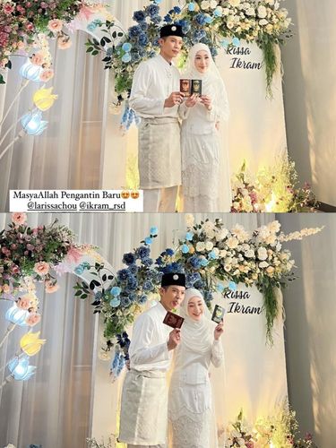 4 Detail Pernikahan Larissa Chou, Tampil dengan Hijab Pengantin ala Melayu, 1. Hijab layer syar'i, 2. Busana, 3. Dekorasi pernikahan, 4. Riasan makeup