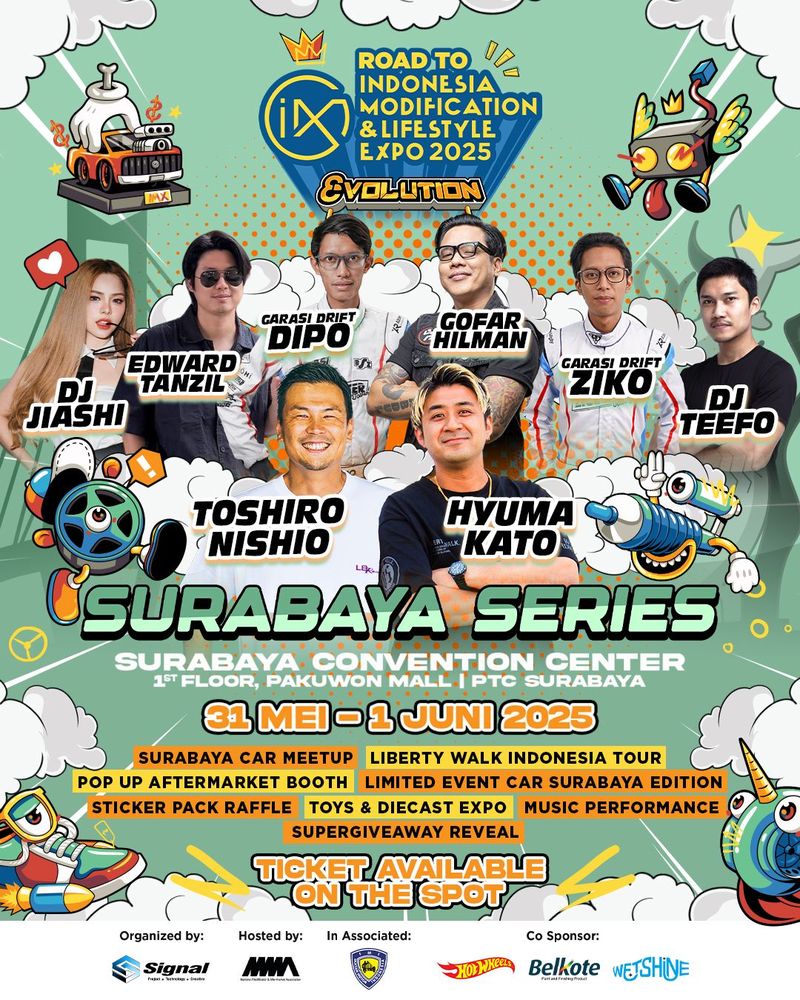 Pesta Otomotif IMX Surabaya 2025 Resmi Dibuka Besok, Banyak yang Seru!, Surabaya Car Meetup, Liberty Walk Indonesia Tour 2025, Toys and Diecast Expo, Zona Pop-Up Booth Aftermarket, Sticker Raffle Pack IMX 2025, Roll of Fame