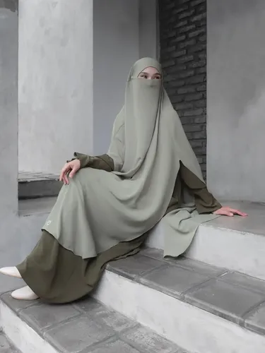 5 Inspirasi Outfit Hijab Bercadar 2025, Tampil Syar'i dan Elegan, 1. Abaya set khimar earth tone dan sneakers, 2. French khimar sage dipadu abaya olive, 3. Khimar hitam dengan dress natural linen, 4. Padu padan cadar dengan outer, 5. Abaya Dark Green &amp; Sage