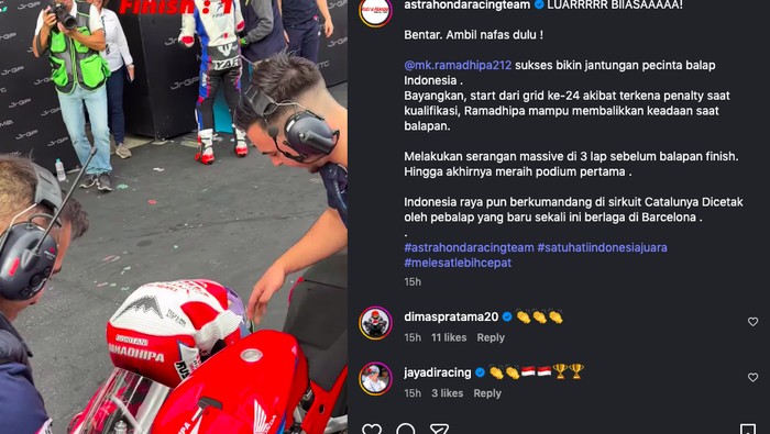 Array,Sujud Syukur Pebalap Indonesia Kiandra usai Kemenangan Gila di Barcelona