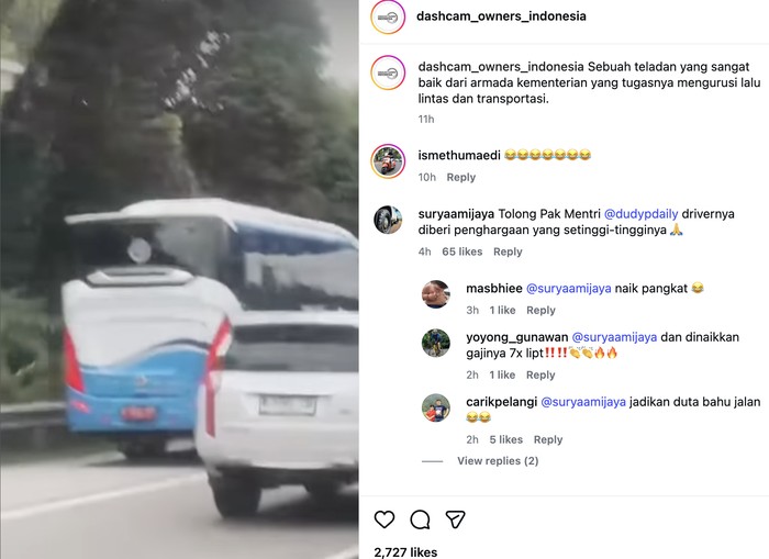 Array,Viral Bus Diduga Milik Kementerian Perhubungan Lewat Bahu Jalan