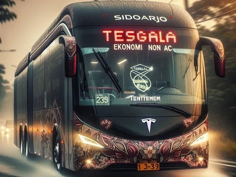 10 Potret AI yang Menggabungkan Bus Tesla dan Tentrem, Hadirkan Desain Futuristik Ala Kendaraan Masa Depan., Desain Futuristik dan Rute Tak Terduga, Kelas Ekonomi Bergaya Premium, Ambisi Jakarta–Seoul, Karoseri Tentrem Internasional, Stiker Tradisional Berlanjut, Jalur Malang–Jakarta Populer, Jendela Geser &amp; AC Modern, Busnya Orang Tegal nih