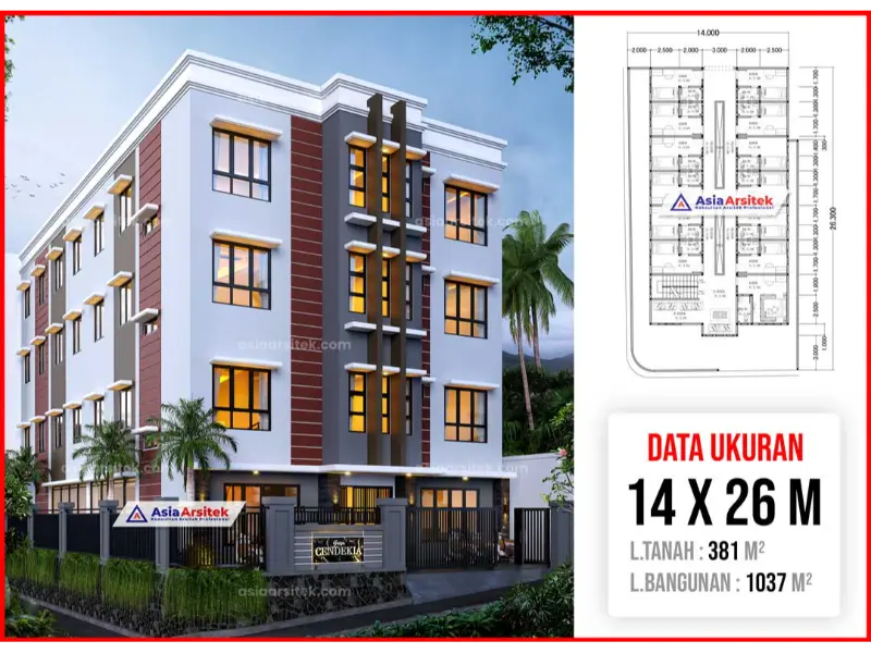 desain kost eksklusif empat lantai