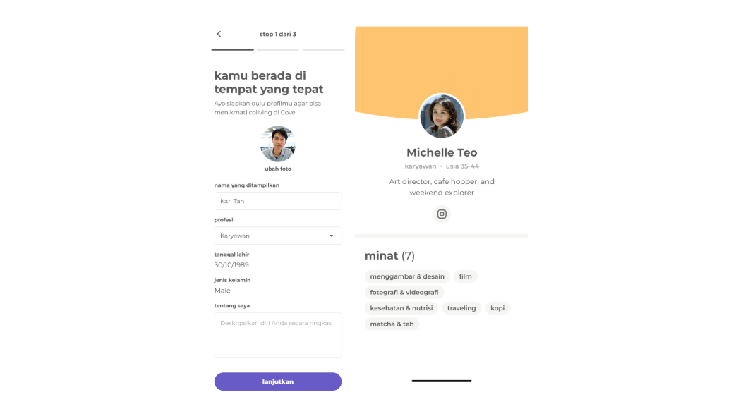 Pengelolaan hunian dalam genggaman, mulai dari pembayaran hingga kontrak , Tunjukkan siapa dirimu melalui profil publik, Kenali tetangga co-livingmu, siap berkenalan tanpa canggung, Ceritakan keseharianmu ke komunitas Cove dan nantikan reaksi mereka, Cek jadwal acara komunitas di sekitarmu, temui teman-teman baru
