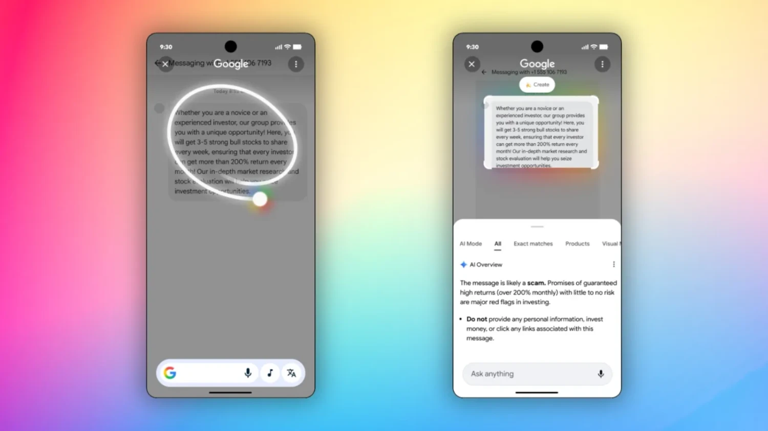 Lewat update terbaru, Circle to Search kini bisa bantu mendeteksi pesan scam langsung di layar.