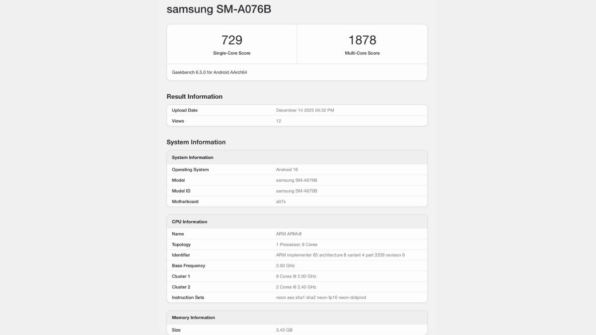 Galaxy A07 5G - Geekbench
