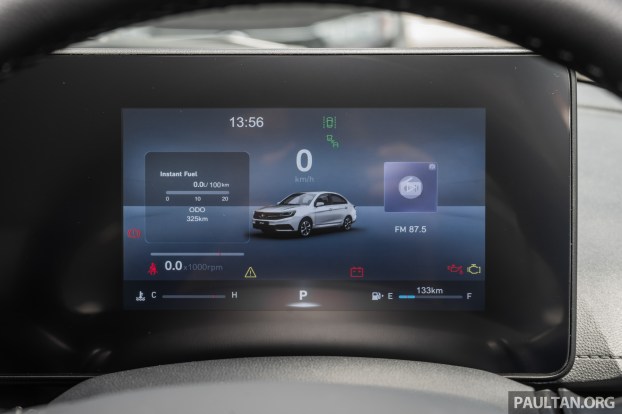 2026-Proton-Saga-1.5-Premium-MC3-Malaysia-Int-8, Heavily-revised AMA platform with HPF steel panels, Six airbags and AEB, but only on top-spec Premium, High-output BHE15PFI, timing chain, 14.04% lower fuel consumption, New front and rear fascias with LED head- and taillights, Screens galore, plus wireless Apple CarPlay and Android Auto, Brief first impressions – quicker than Bezza, big car feel, Executive versus Premium spec comparison