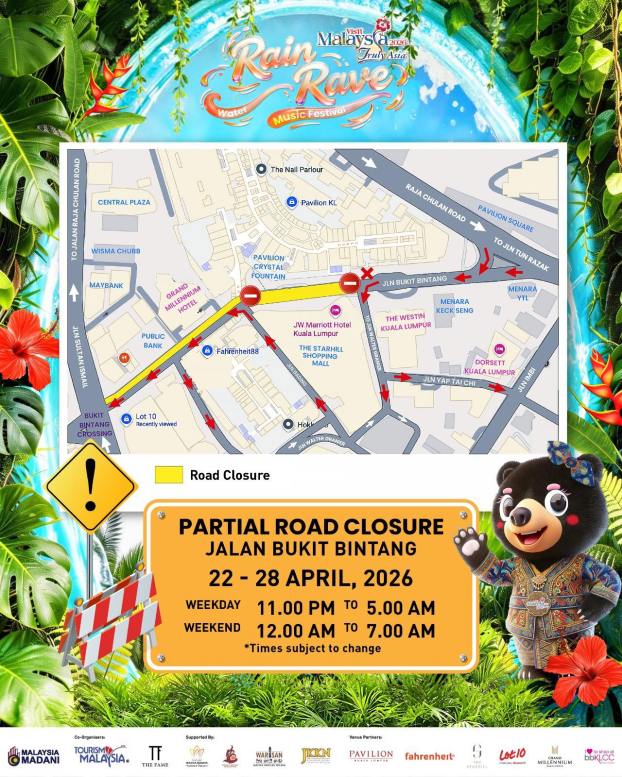 Bukit Bintang partial road closures April 22-28