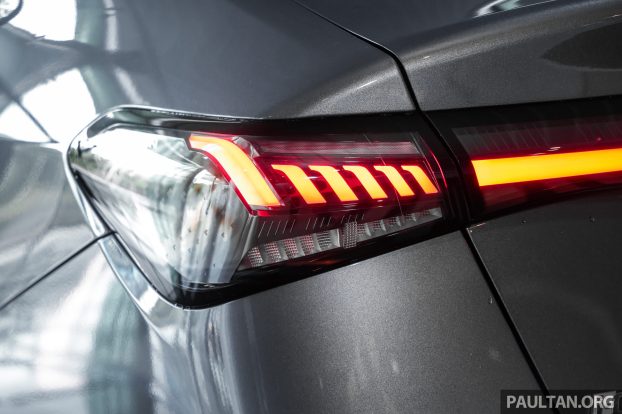 2025-Proton-Saga-MC3-Malaysia-Ext-26, Prices slightly lower than expected, from RM37,990, Revised AMA platform set to spawn new Saga variants, Goodbye CamPro, hello all-new 1.5 litre BHE15PFI four-cylinder, Aisin 4A/T or Punch CVT, 4.9 litres per 100 km fuel consumption, Heavy facelift with all-new front end, LED lighting standard, New interior, twin displays, wireless Apple CarPlay and Android Auto, Six airbags and ADAS now on, but only on Premium, Standard versus Executive versus Premium