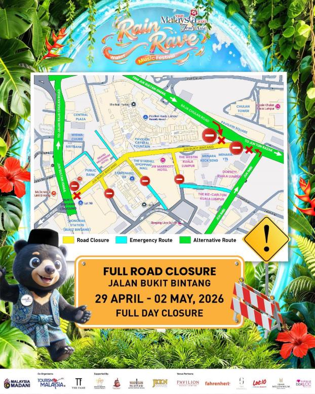 Bukit Bintang full road closures April 29-May 2