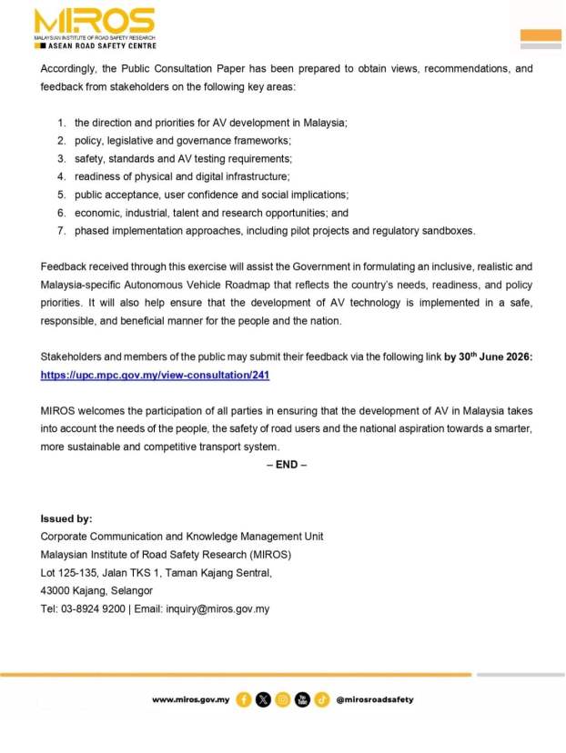 MIROS-autonomous-vehicle-roadmap-malaysia-public-feedback-May-2026-2