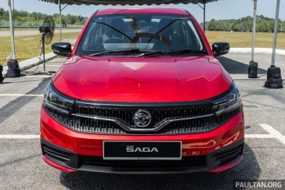2026-Proton-Saga-1.5-Premium-MC3-Malaysia-Ext-3, Heavily-revised AMA platform with HPF steel panels, Six airbags and AEB, but only on top-spec Premium, High-output BHE15PFI, timing chain, 14.04% lower fuel consumption, New front and rear fascias with LED head- and taillights, Screens galore, plus wireless Apple CarPlay and Android Auto, Brief first impressions – quicker than Bezza, big car feel, Executive versus Premium spec comparison