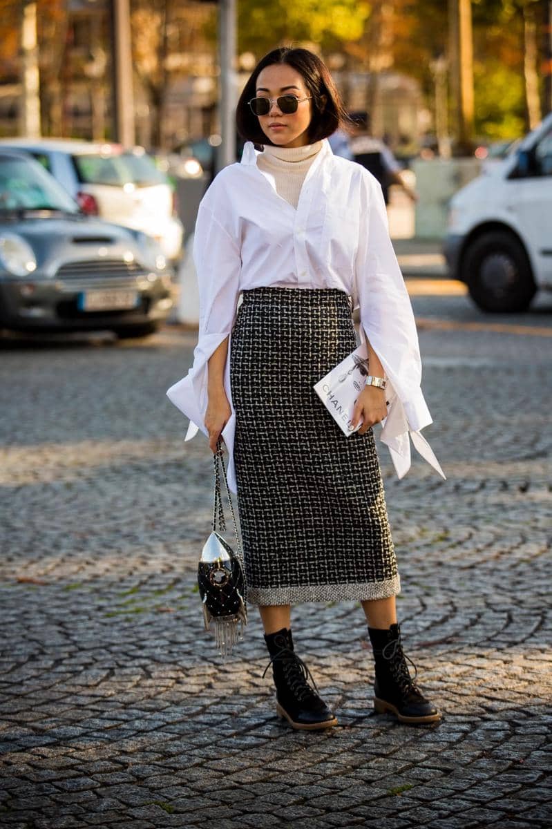 glamour.com.jpg, 1. Rok span rajut hitam dan atasan putih, 2. Matching set rok span rajut dan atasan cream, 3. Rok span rajut hijau dan atasan hitam, 4. Rok span rajut orange dan atasan hijau, 5. Rok span rajut dan atasan ombré