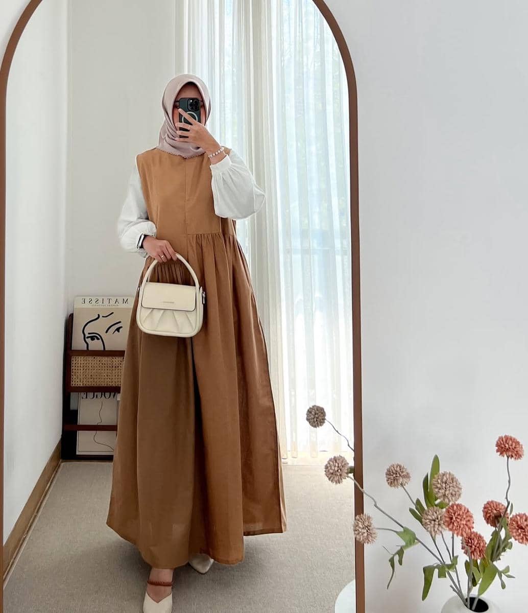 instagram.com:cottonky.label.jpg, 1. Gamis tanpa lengan simpel, 2. Gamis tanpa lengan U-neck, 3. Gamis tanpa lengan aksen ruffle, 4. Gamis tanpa lengan aksen pita, 5. Gamis tanpa lengan aksen tali pinggang