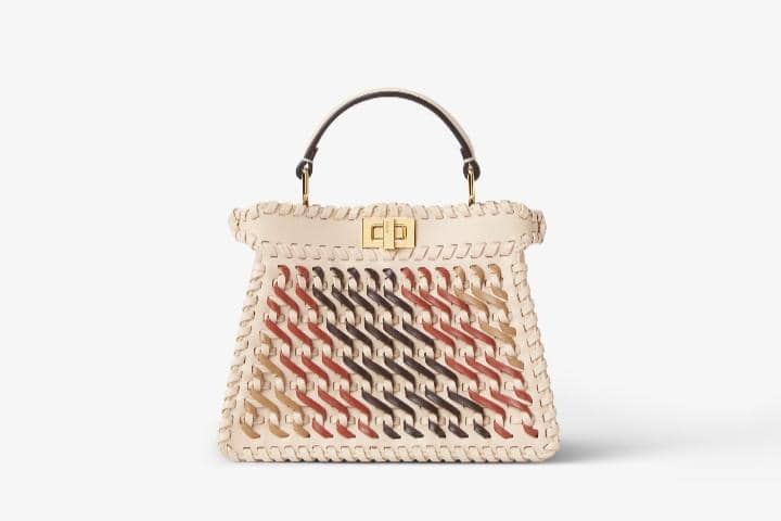 rekomendasi handbag Fendi, 1. Peekaboo ISeeU Small Blue Leather Bag with Laser-Cut Coral Bandana Motif, 2. Peekaboo ISeeU Petite Multicolour Woven Leather and Suede Bag, 3. Fendi Spy Small Pink Leather Bag, 4. Fendi Vanity Mini Bag , 5. Fendi Mini Roll Bag