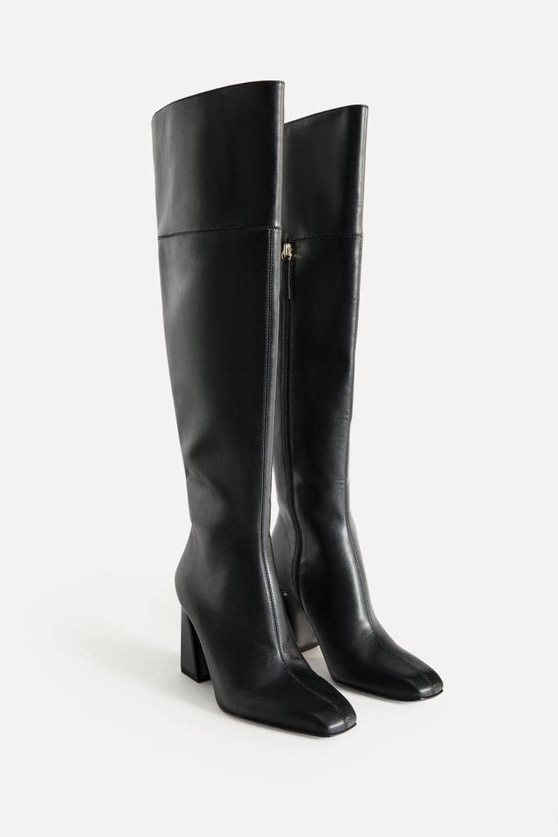rekomendasi sepatu boots Zara, 1. Zara Bot Hak XL Kulit 50th Anniversary, 2. Zara Bot Stud Cowboy, 3. Zara Bot Tinggi Kulit, 4. Zara Bot Semata Kaki, 5. Zara Sepatu Hak Kitten Suede