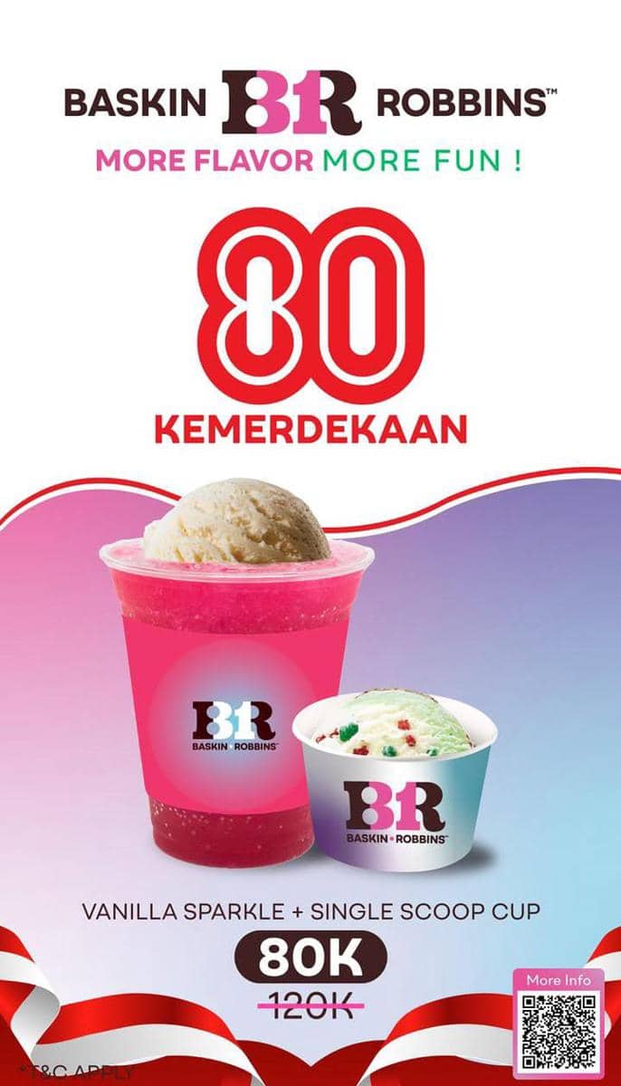 Promo edisi kemerdekaan dari Baskin Robbins. (instagram.com/baskinrobbinsid), 1. Bakmi GM, 2. Baskin Robbins, 3. Baso Malang Karapitan, 4. Boost Juice, 5. Chatime, 6. Dapur Solo Resto and Lunch Box, 7. Gokana Ramen & Teppan, 8. Ichiban Sushi, 9. Pizza Hut, 10. Platinum Resto & Cafe, 11. Raa Cha Suki & BBQ, 12. Roti'O, 13. Street Boba, 14. The Coffee Bean, 15. Tous Les Jours, 16. Wendy's, 17. Wingstop