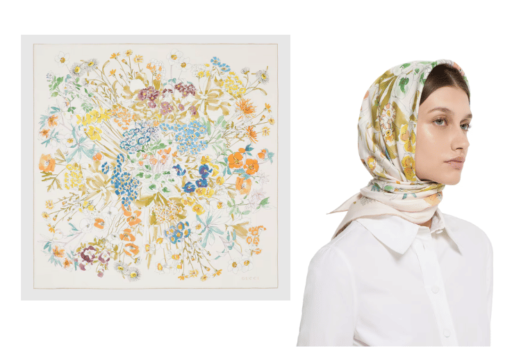 4 - gucci.com.png, 1. Printed Flora Silk Twill, 2. Printed Flora Silk Twill Gradient, 3. Printed Flora Silk Twill White &amp; Green, 4. Printed Silk Twill, 5. Printed Silk Twill Carré