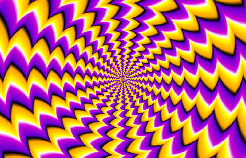 It doesn’t stop turning! It doesn’t stop turning!, Is the ball rolling, or is the floor moving?, These waves make me feel sick!, Do you see the pulsing black circles?, Look just outside the image., Can you focus on a gray dot?, Is this an image of vases, or two people in conversation?, Look at the image upside down—you’ll see!, Our brains just don’t like this one., Is this black shape growing larger?, Is this image 2 D or 3 D?, These lines never meet!, These stairs—how do they work?, Do you feel like you’re being watched?, Who is on the bottom? Who is on the top?, You think this is a normal fork? Look again!, Which of these orange circles is the largest? Neither one!, Yes—these circles are perfectly round!, Be careful not to fall in! Oh—this is a painting?