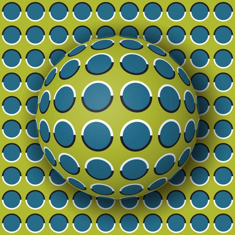 Optical illusions Christmas special: Can you master them all? It doesn’t stop turning!, Is the ball rolling, or is the floor moving?, These waves make me feel sick!, Do you see the pulsing black circles?, Look just outside the image., Can you focus on a gray dot?, Is this an image of vases, or two people in conversation?, Look at the image upside down—you’ll see!, Our brains just don’t like this one., Is this black shape growing larger?, Is this image 2 D or 3 D?, These lines never meet!, These stairs—how do they work?, Do you feel like you’re being watched?, Who is on the bottom? Who is on the top?, You think this is a normal fork? Look again!, Which of these orange circles is the largest? Neither one!, Yes—these circles are perfectly round!, Be careful not to fall in! Oh—this is a painting?
