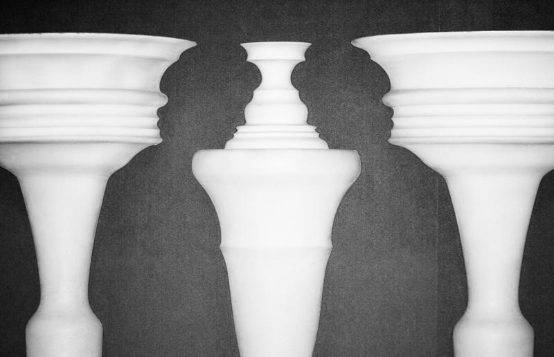 Is this an image of vases, or two people in conversation? It doesn’t stop turning!, Is the ball rolling, or is the floor moving?, These waves make me feel sick!, Do you see the pulsing black circles?, Look just outside the image., Can you focus on a gray dot?, Is this an image of vases, or two people in conversation?, Look at the image upside down—you’ll see!, Our brains just don’t like this one., Is this black shape growing larger?, Is this image 2 D or 3 D?, These lines never meet!, These stairs—how do they work?, Do you feel like you’re being watched?, Who is on the bottom? Who is on the top?, You think this is a normal fork? Look again!, Which of these orange circles is the largest? Neither one!, Yes—these circles are perfectly round!, Be careful not to fall in! Oh—this is a painting?