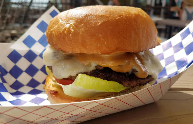 New Mexico: Rustic, Rustic On The Green, Albuquerque 54. Tennessee: Dyer's Single, Dyer's Burgers, Memphis, 53. Alabama: hamburger, Dub's Burgers, Athens, 52. Connecticut: The Original Burger, Louis' Lunch, New Haven, 51. California: Steakburger, The Apple Pan, Los Angeles, 50. Iowa: hamburger, B-Bops, various locations, 49. Maine: hamburger, Black Cow, Portland, 48. New Jersey: hamburger, White Manna, Hackensack, 47. New Hampshire: hamburger, Gilley’s Diner, Portsmouth, 46. Massachusetts: Hamburg, White Hut, West Springfield, 45. California: hamburger, In-N-Out Burger, various locations, 44. District of Columbia: Farmhouse Burger, Good Stuff Eatery, Georgetown, 43. Mississippi: Slugburger, Latham's Hamburger Inn, New Albany, 42. Utah: Big Ben, Burger Bar, Roy, 41. Wisconsin: hamburger, Sobelman's Pub & Grill, Milwaukee, 40. Wyoming: The Liberty Burger, Liberty Burger, Jackson, 39. Illinois: House-blend prime beef burger, Butcher & The Burger, Chicago, 38. Arizona: The Standard at The Stand Arcadia Burger Shoppe, Phoenix, 37. Colorado: Cricket Burger, The Cherry Cricket, Denver, 36. New York: Luger burger, Peter Luger Steakhouse, New York City, 35. Delaware: FTC, Farmer & the Cow, Wilmington, 34. Minnesota: Jucy Lucy, Matt’s Bar, Minneapolis, 33. Pennsylvania: hamburger, M2O Burgers & Salads, Philadelphia, 32. South Carolina: Classic, Big Gun Burger Shop, Charleston, 31. Idaho: The Classic, Holy Cow!, Nampa, 30. Kansas: House Burger, Dempsey's Burger Pub, Wichita, 29. Missouri: hamburger, Town Topic, Kansas City, 28. Nebraska: The Original, Cheeseburgers, Omaha, 27. New Mexico: Rustic, Rustic On The Green, Albuquerque, 26. Indiana: Smash burger, Workingman’s Friend, Indianapolis, 25. Vermont: Worthy Burger, Worthy Burger, South Royalton and Woodstock, 24. Arkansas: traditional hamburger, Hugo's, Fayetteville, 23. Texas: Tookie's Burger, Tookie's Hamburgers & More, Kemah, 22. Nevada: Plain Jane, Beefy's, Reno, 21. Georgia: Green Truck Classic, Green Truck Pub, Savannah, 20. New York: hamburger, All-American Hamburger Drive-In, Massapequa, 19. North Dakota: Carport, Sickies Garage Burgers & Brews, various locations, 18. Michigan: sliders, Motz’s Burgers, Detroit, 17. Michigan: Ground Round, Miller’s Bar, Dearborn, 16. Florida: hamburger, Mac's Drive-Thru, Gainesville, 15. West Virginia: Oscar, Oscar’s Breakfast, Burgers & Brews, Barboursville, 14. North Carolina: hamburger, Brooks’ Sandwich House, Charlotte, 13. Kentucky: The Purist, Bard's Burgers & Chili, Covington, 12. Maryland: Hamburger, Burger Bros., Towson, 11. Oklahoma: single onion burger, Tucker's Onion Burgers, various locations, 10. Rhode Island: Stanley Burger, Stanley’s Famous Hamburgers, Central Falls, 9. Virginia: Beauvine, Beauvine Burger Concept, Richmond, 8. Oregon: The Original 100, Hwy 101 Burger, Lincoln City, 7. Ohio: hamburger, Kewpee Hamburgers, Lima, 6. Hawaii: hamburger, Kua Aina Sandwich Shop, Haleiwa, 5. Alaska: The Burger Stop, Tommy's Burger Stop, Anchorage, 4. Montana: Hamburger, The Burger Drive, Billings, 3. Washington: Seattle Classic, Von's 1000 Spirits, Seattle, 2. Louisiana: Butcher Burger, Cochon Butcher, New Orleans