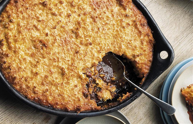 Slow-cooked chicken with a crisp corn crust Feel-good food everyone will adore, French toast-style bacon crumpets, Mozzarella and tomato bread, Chicken soup and dumplings, Roasted pork belly with pears and thyme, Mushroom and lentil pie, Smoked sausage pasta, Slow-cooked chicken with a crisp corn crust, Saffron chicken korma, Spiced pumpkin, olive oil and orange cake, Easy chocolate torte, Sticky cinnamon buns, Hot chocolate cake