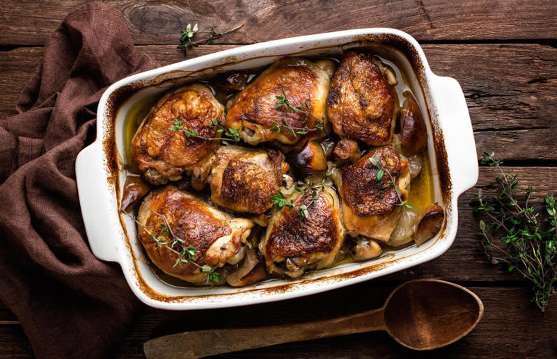 Dry chicken to help it brown 46. Use lard for perfect pastry, 45. Make soda bread if you need something speedy, 44. Use a wooden spoon, 43. Roast potatoes in hot fat, 42. Use leftover pastry for cheese straws, 41. Keep your vegetable scraps, 40. Don't cook fresh herbs, 39. Never boil stew, soup or stock, 38. Use cheese ends in mac ’n’ cheese, 37. Cook your pasta in stock, 36. Try flour for the crispiest bacon, 35. Transfer sugar into airtight containers, 34. Don’t overdo the cheese, 33. Separate the eggs for fluffy flannel cakes, 32. Cook bruised apples in pies, 31. Slice sprouting stems from garlic, 30. Top dishes with crushed crisps, 29. Embrace instant mash, 28. Keep butter in a butter dish, 27. Don’t ditch your stale bread, 26. Bake with room-temperature eggs, 25. Line cake tins to prevent sticking, 24. Use buttermilk to brine fried chicken, 23. Let cheesecake cool in the oven, 22. Melt chocolate over a pan of water, 21. Keep food warm in the oven, 20. Add bread to your sugar jar, 19. Grow your own herbs, tomatoes and chillies, 18. Save chicken bones for stock, 17. Keep records, 16. Make your own jams and chutneys, 15. Add more of what you need, 14. Weigh your eggs for the perfect sponge, 13. Roll lemons before squeezing, 12. Get some colour on meat, 11. Add vegetables towards the end of a stew, 10. Sift air into cakes, 9. Thicken sauces with cornflour, 8. Skim fat off the top, 7. Dry chicken to help it brown, 6. Invest in a cast iron pan, 5. Use juices from meat to make gravy, 4. Serve food on hot plates, 3. What grows together, goes together, 2. Save your fat