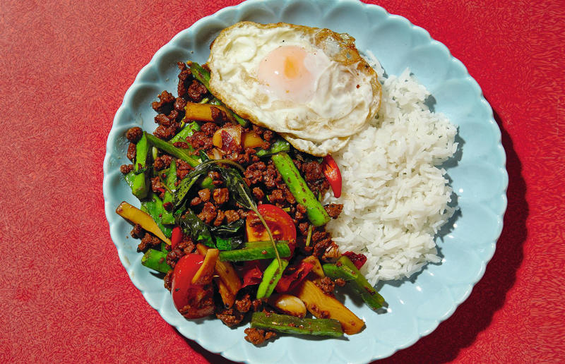 Ridiculously good rice recipes, Arancini, Bibimbap, Maqloubeh with aubergines and peppers, Stir-fried runner beans with holy basil, Jerk haddock and jollof rice salad, Butternut squash risotto, Cavolo nero biryani, Slow-cooked lamb shoulder with spiced rice, Prawn and cabbage fried rice, Stuffed aubergines
