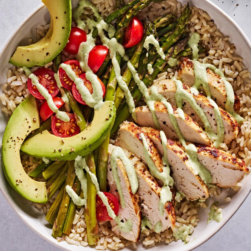 Peanut Chicken Protein Bowls, Philly Cheesesteak Cabbage Wraps, One-Pot Shrimp Primavera, Cheesy Asparagus Stuffed Chicken, Seitan Lomo Saltado, Greek Power Bowls, Cottage Cheese Alfredo, High-Protein Chicken Parm Pizza , Peanut Chickpea Protein Bowls, Goddess Bowls, Greek Salad Cottage Cheese Bowl, Chicken Shawarma Sheet-Pan Dinner, Nicoise Salad, High-Protein Creamy Chicken & Gnocchi, Chicken Club Egg White Wrap