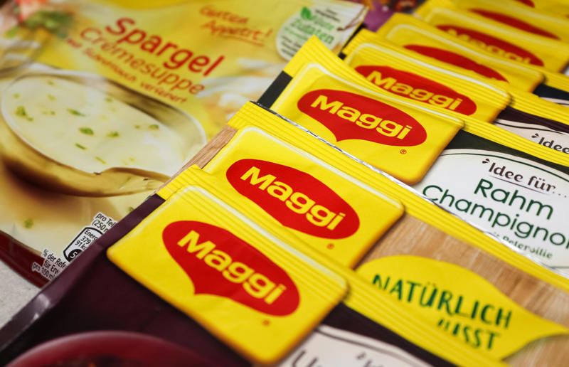 Maggi 23. Vegemite, 22. Haribo, 21. French’s Mustard, 20. Kraft, 19. Lurpak, 18. Hershey's, 17. Carnation, 16. Kellogg’s, 15. Oscar Mayer, 14. Lyle’s Golden Syrup, 13. Barilla, 12. Quaker Oats, 11. Campbell's, 10. Pillsbury, 9. Heinz, 8. Dr. Oetker, 7. Maggi, 6. Tabasco, 5. Lindt, 4. Knorr, 3. Lea & Perrins, 2. Cadbury, 1. Maille